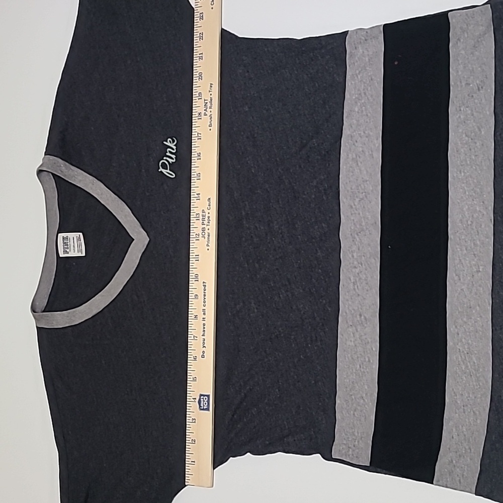 PINK VICTORIA'S SECRET Gray Drop Shoulder V-Neck Long Sleeve Tee Shirt - Small - Picture 11 of 12